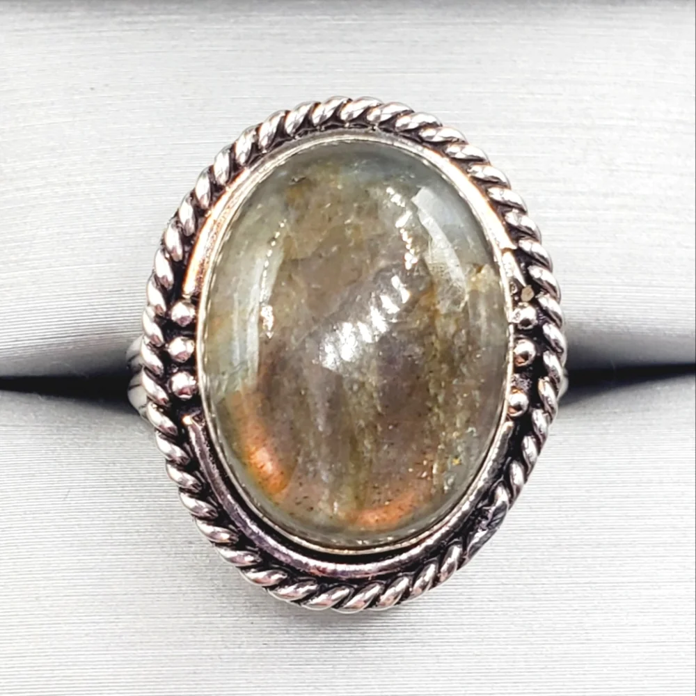 Genuine Oval Bezel Set Labradorite 925 Sterling Silver Ring